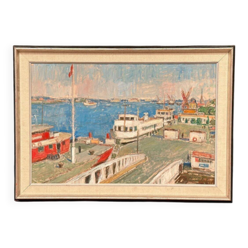 Original Swedish Oil Painting – “Malmö Harbour” By John Hedman