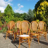 Lot 5 rattan chairs and canning 70s