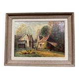 P. Guivalot: Oil painting on canvas, lively rural landscape, signed and dated 1956