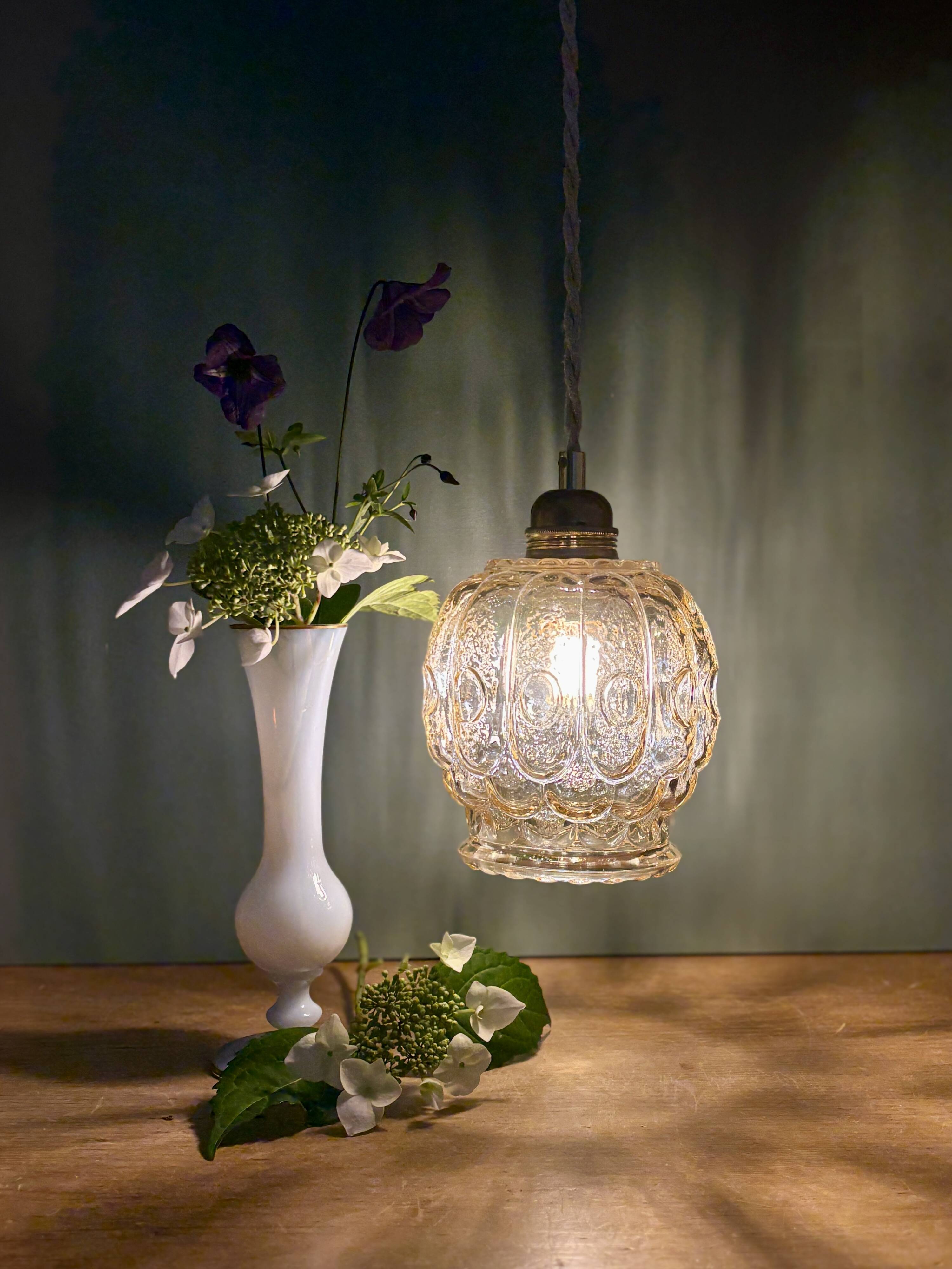 Vintage amber glass tulip pendant light