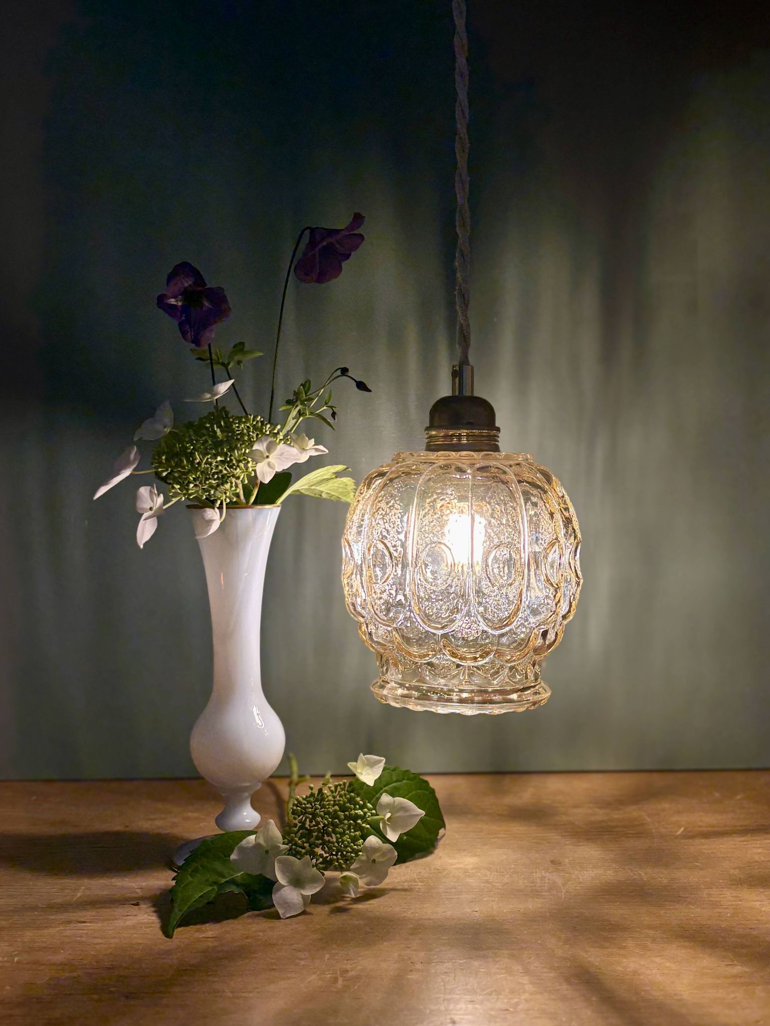 Vintage amber glass tulip pendant light