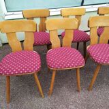 Set of 10 wooden bistro chairs with vintage cushions from the 70s/80s/90s