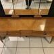 Art Deco dressing table with a triptych mirror in blonde maple and briar burl.