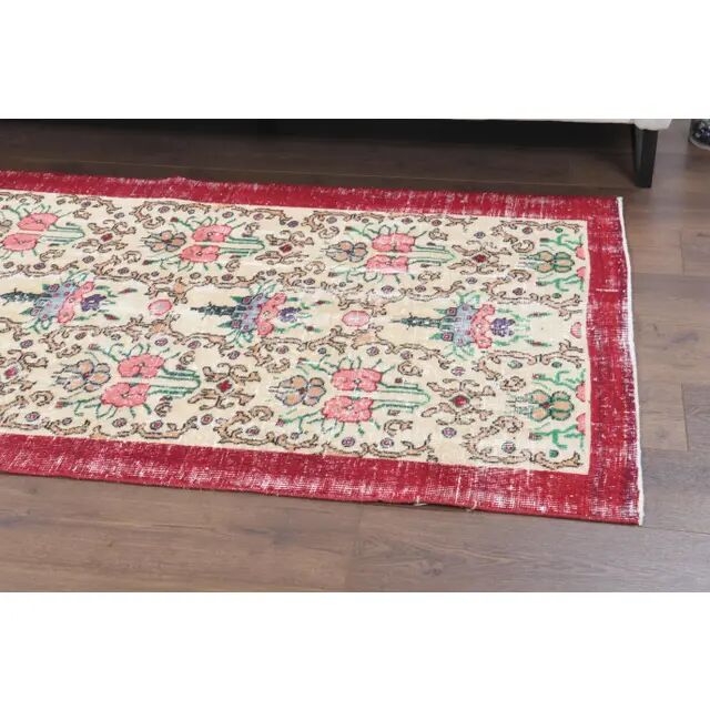 Vintage Turkish Oushak Handmade Wool Cotton Red Area Rug 107x191