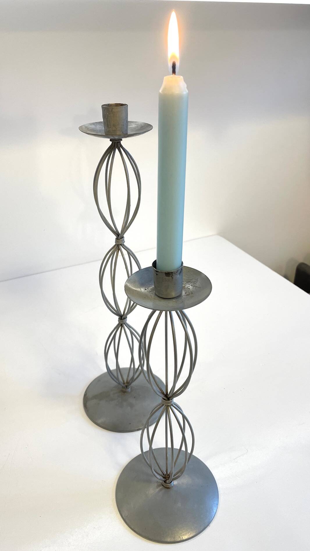 Geometric METAL CANDLE HOLDERS Patinated Gray