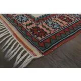 1960's Vintage Turkish Milas Handmade Wool Cotton Red Blue Area Rug 130x180