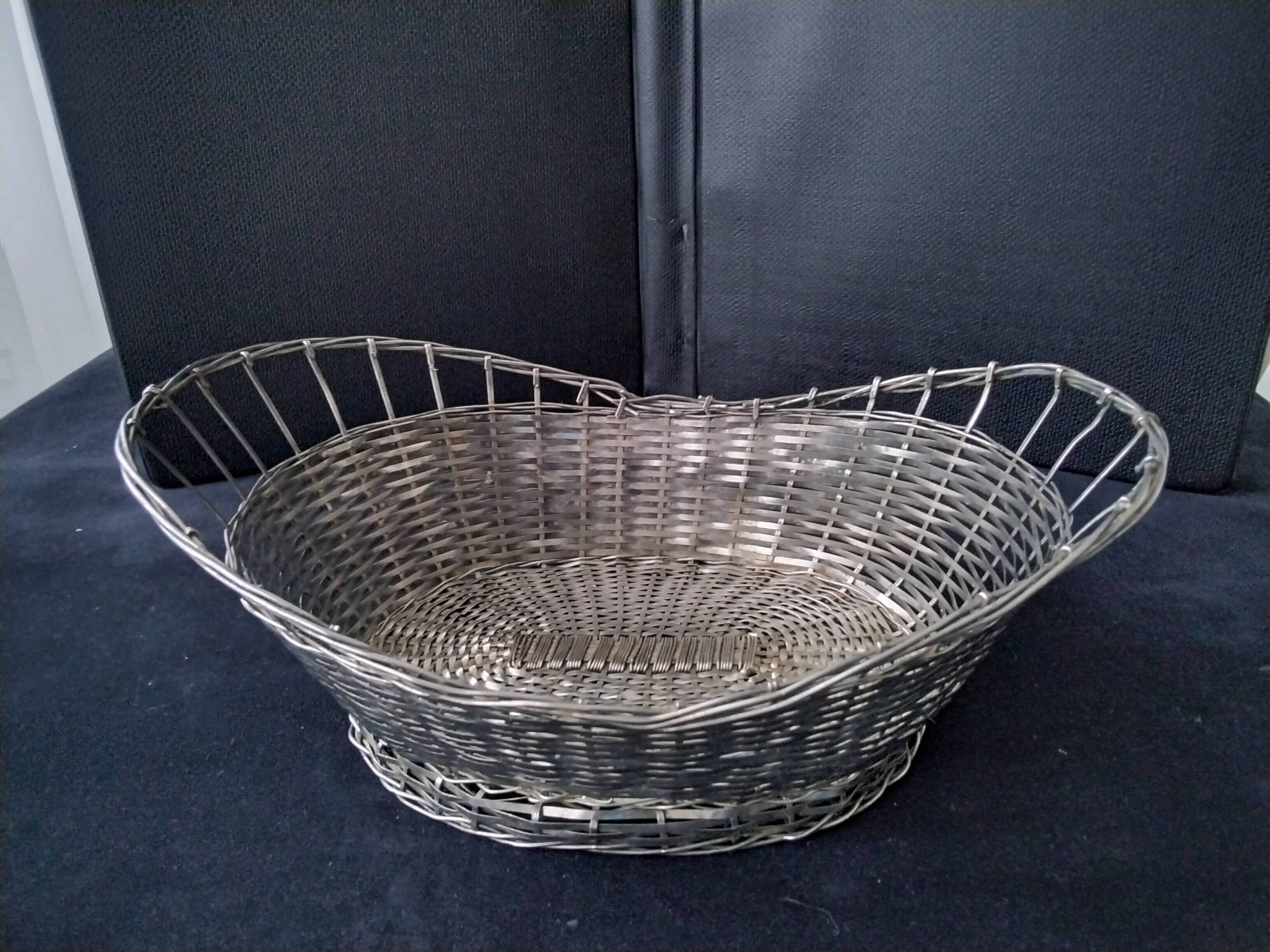 Basket, old basket in woven silver metal wire