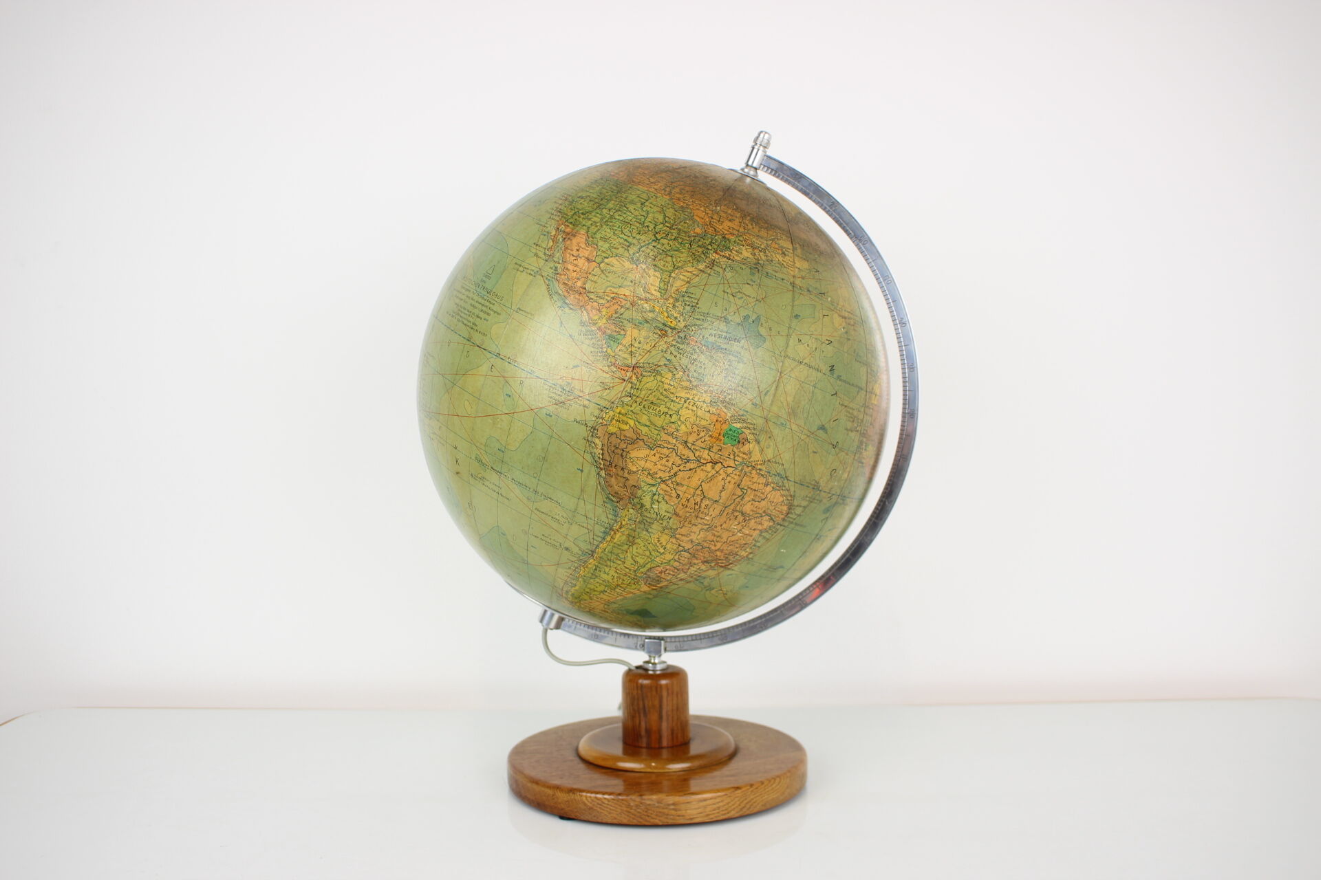 Mid-Century Light Glass Globe With Wooden Base by Paul Rath, 1950s