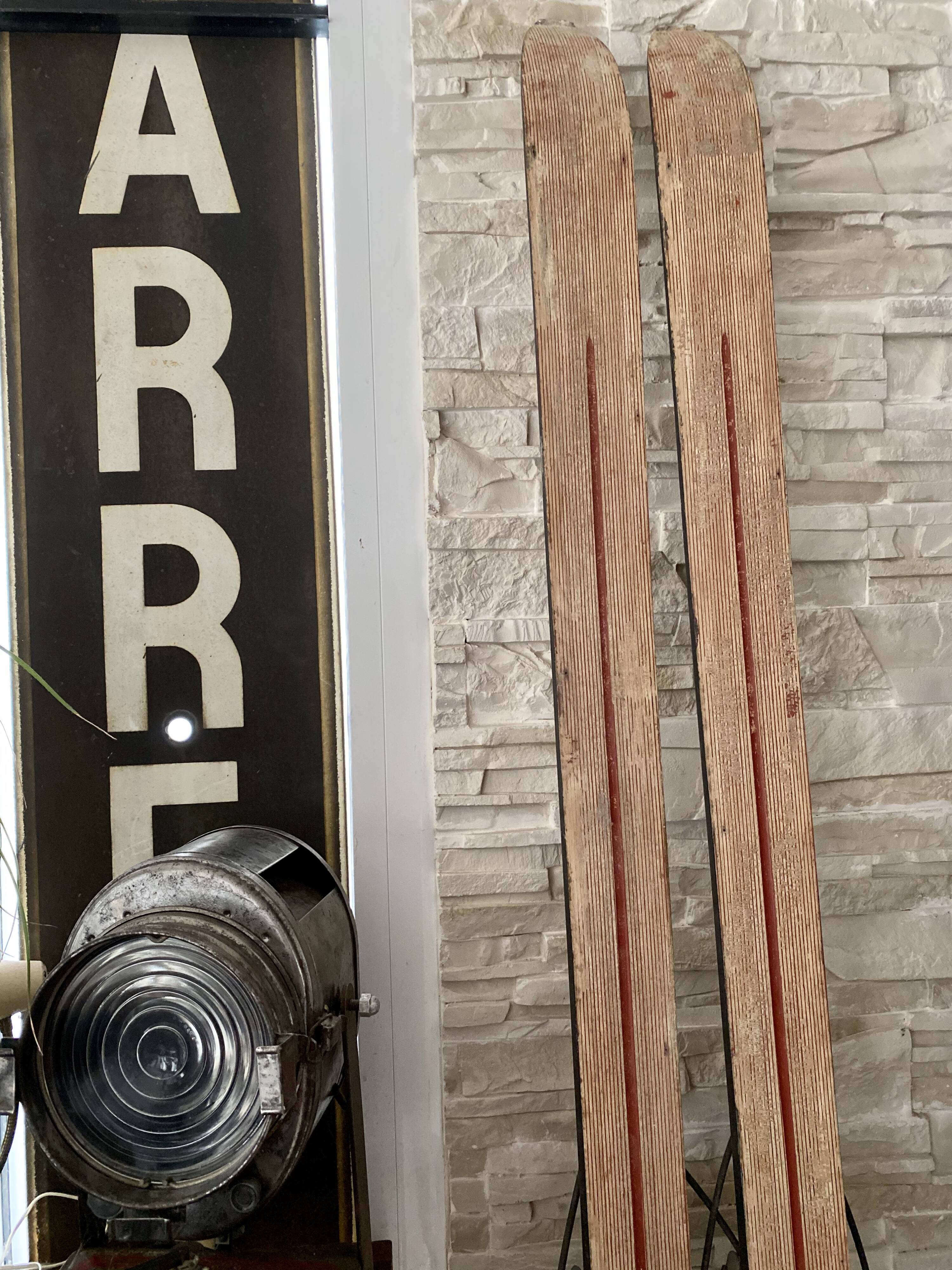 Vintage wooden Rossignol Hickory ski pair