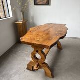 Table artisanale en orme massif, art populaire