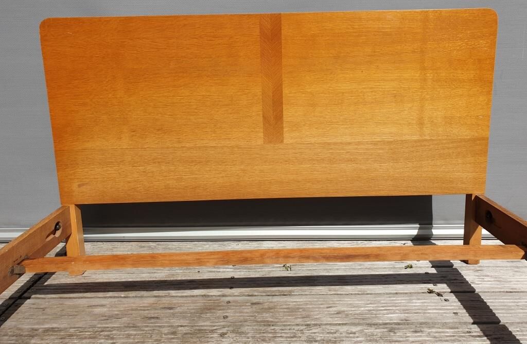 Vintage bed 1960 geometric marquetry 140