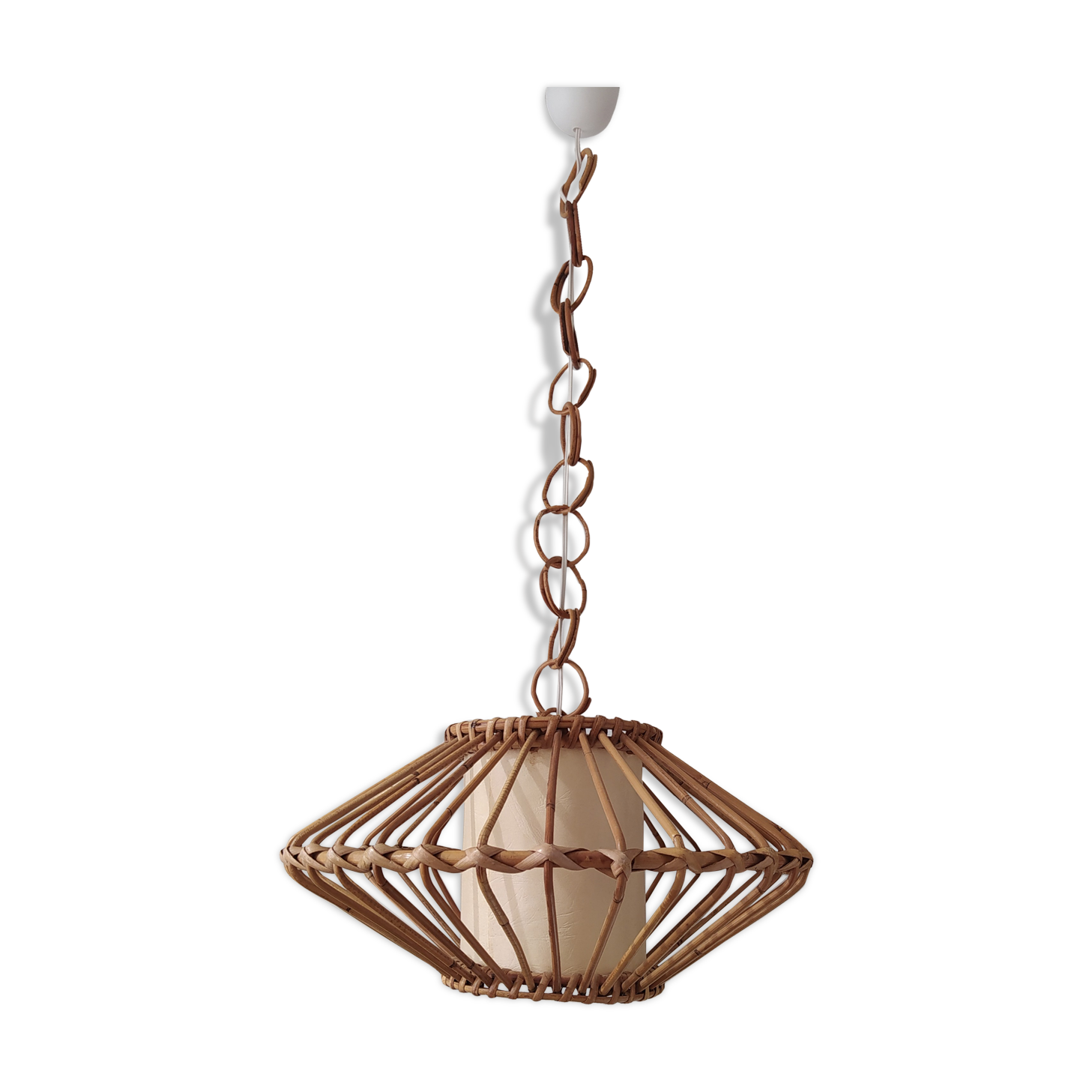 Suspension en rotin vintage