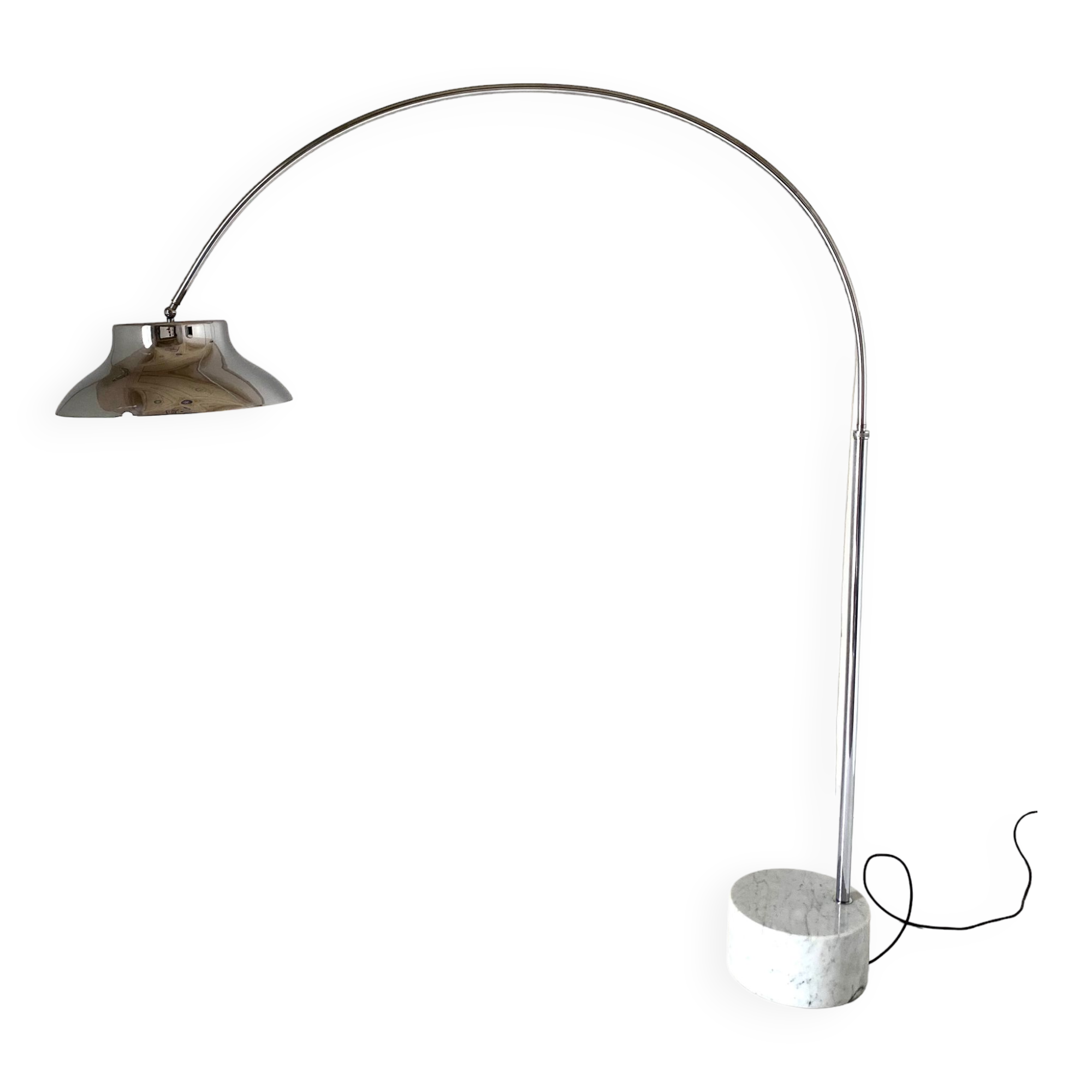 Flexible chromed arc floor lamp with Carrara marble base, Italy 1960s