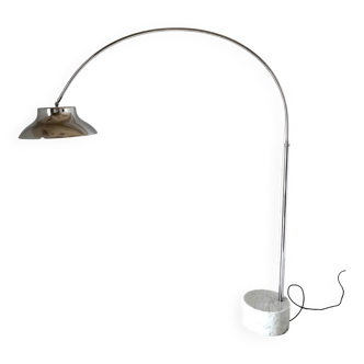 Flexible chromed arc floor lamp with Carrara marble base, Italy 1960s