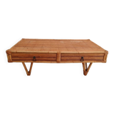 Table basse vintage en rotin et bambou
