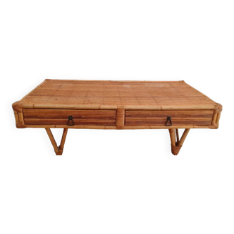 Vintage rattan and bamboo coffee table