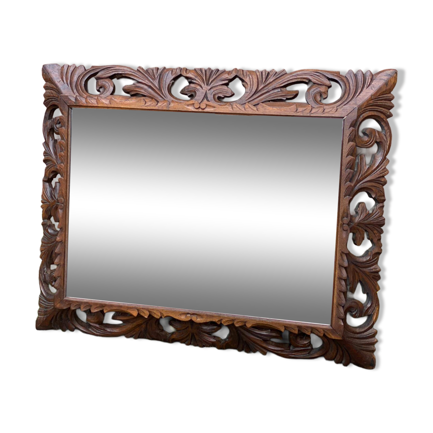 19th century carved solid wood mirror with beveled glass, 100x80cm
