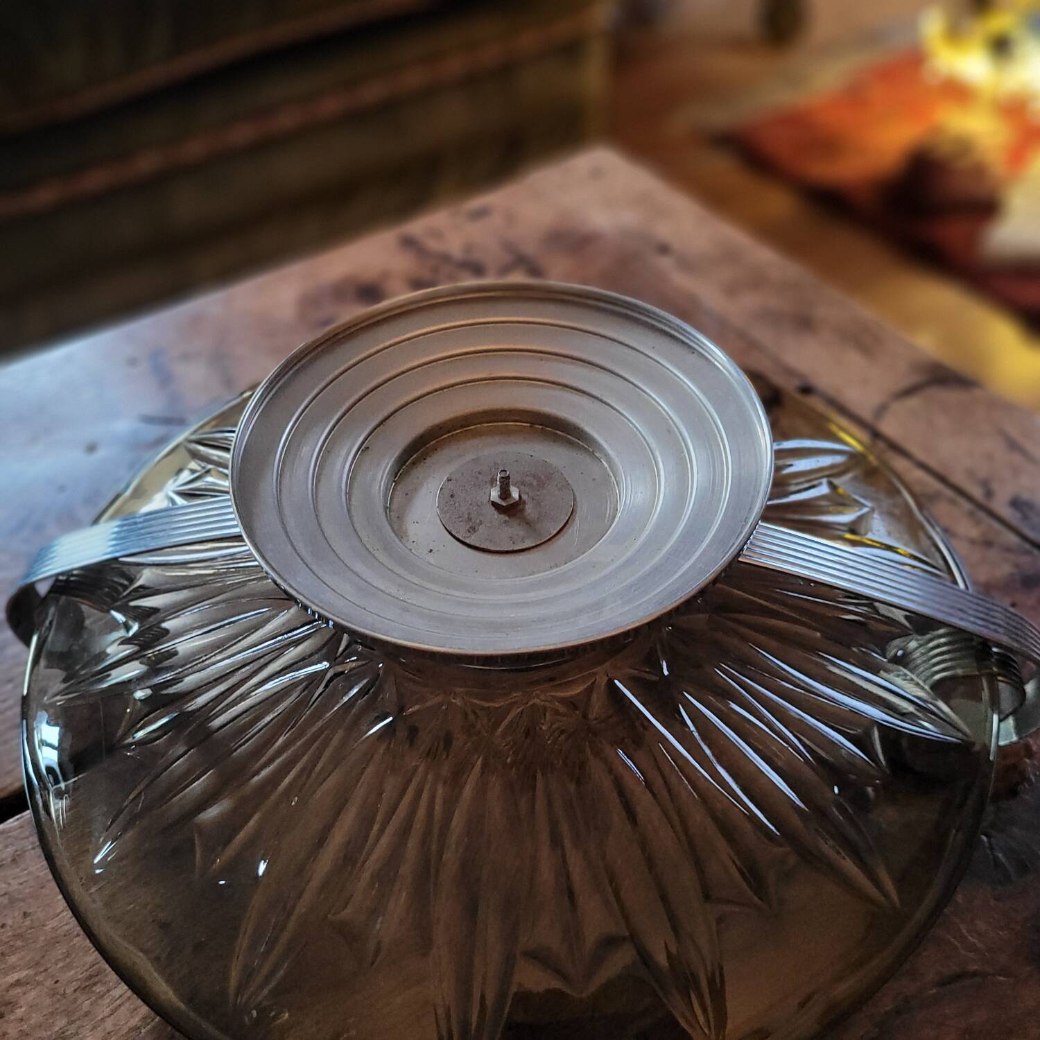 Art Deco stemmed bowl - Smoked glass and silver-plated metal - 1940s