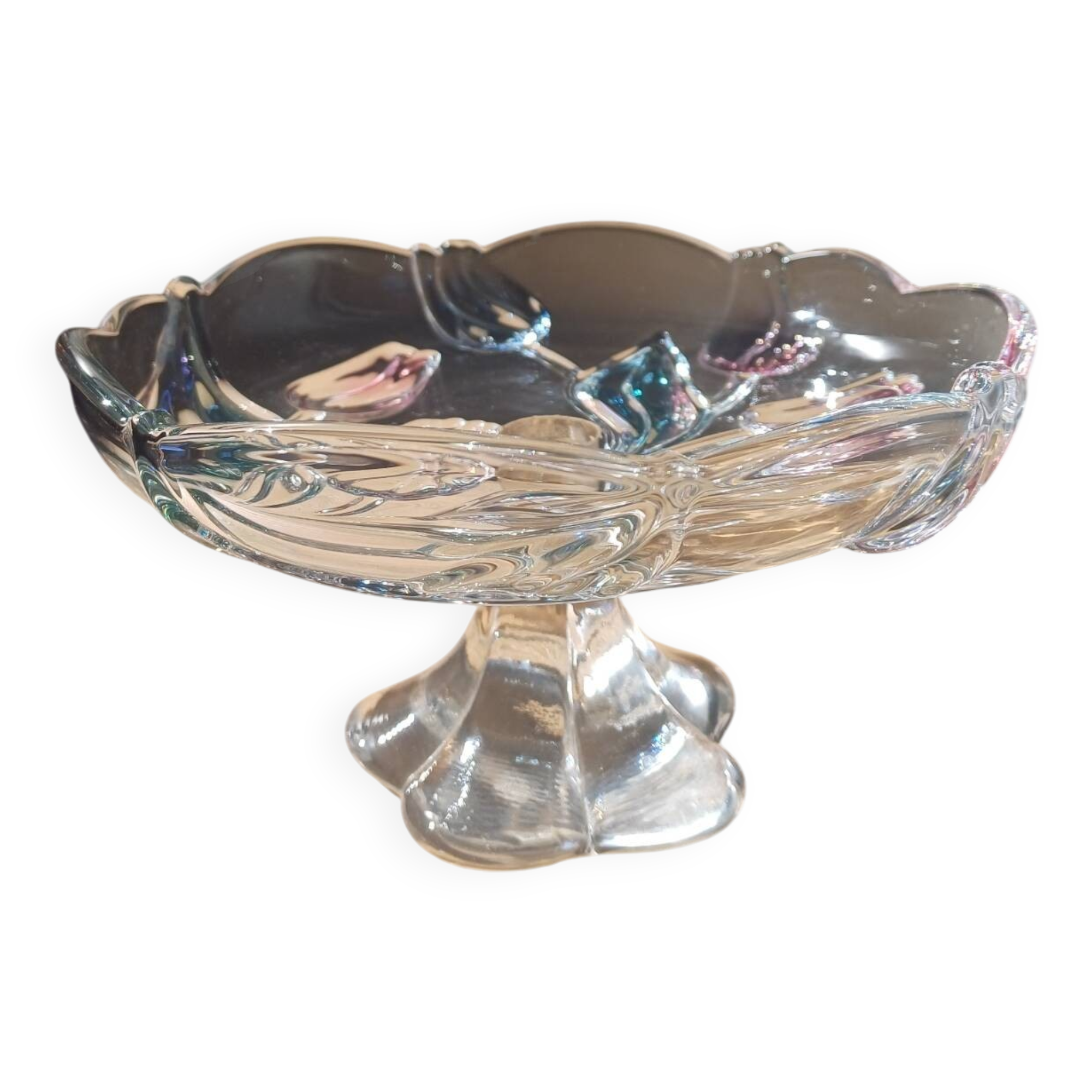 Bol sur pied en verre Mikasa avec tulipes roses et bleues