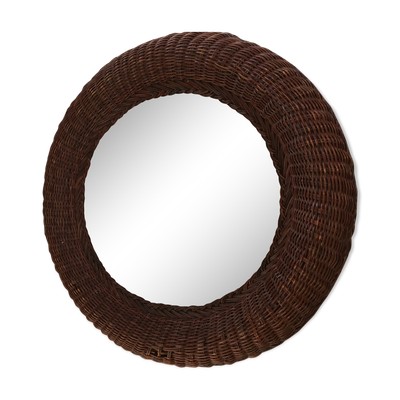 Miroir rond en rotin