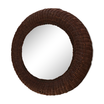 Miroir rond en rotin