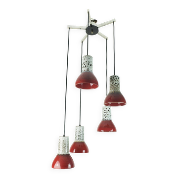 1970s mid century pendant light 5-light cascading lamp with fat lava cerami