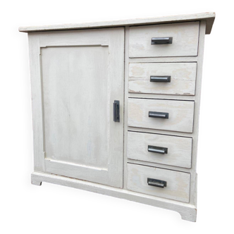Meuble type Farinier alsacien Brotschrank Rustique vers 1910 sapin Peint buffet Meuble métier Art Po