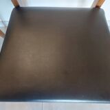 5 Scandinavian style chairs, wood and black faux leather.