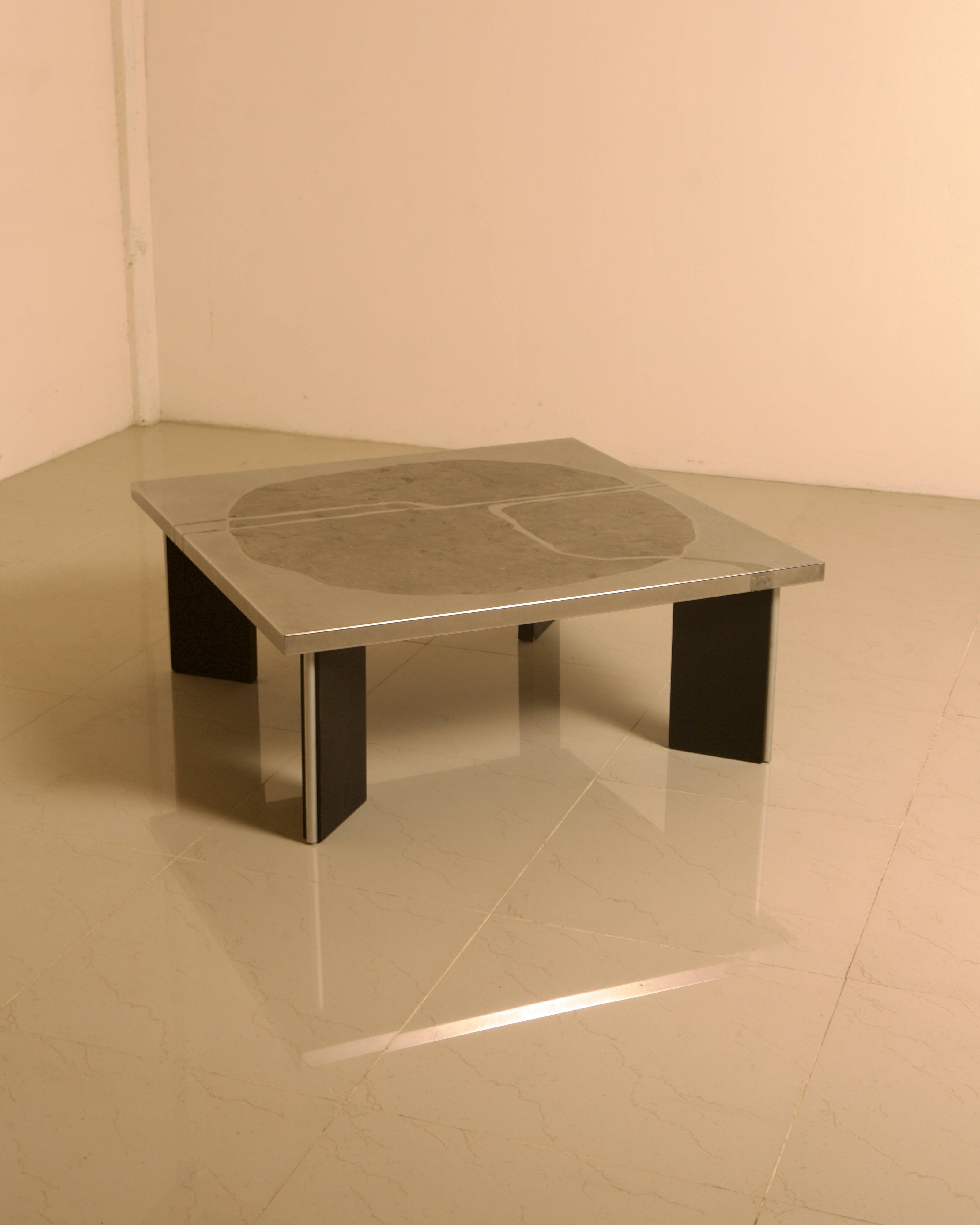 Sculptural coffee table in wood and steel by Heinz Lilienthal 60s