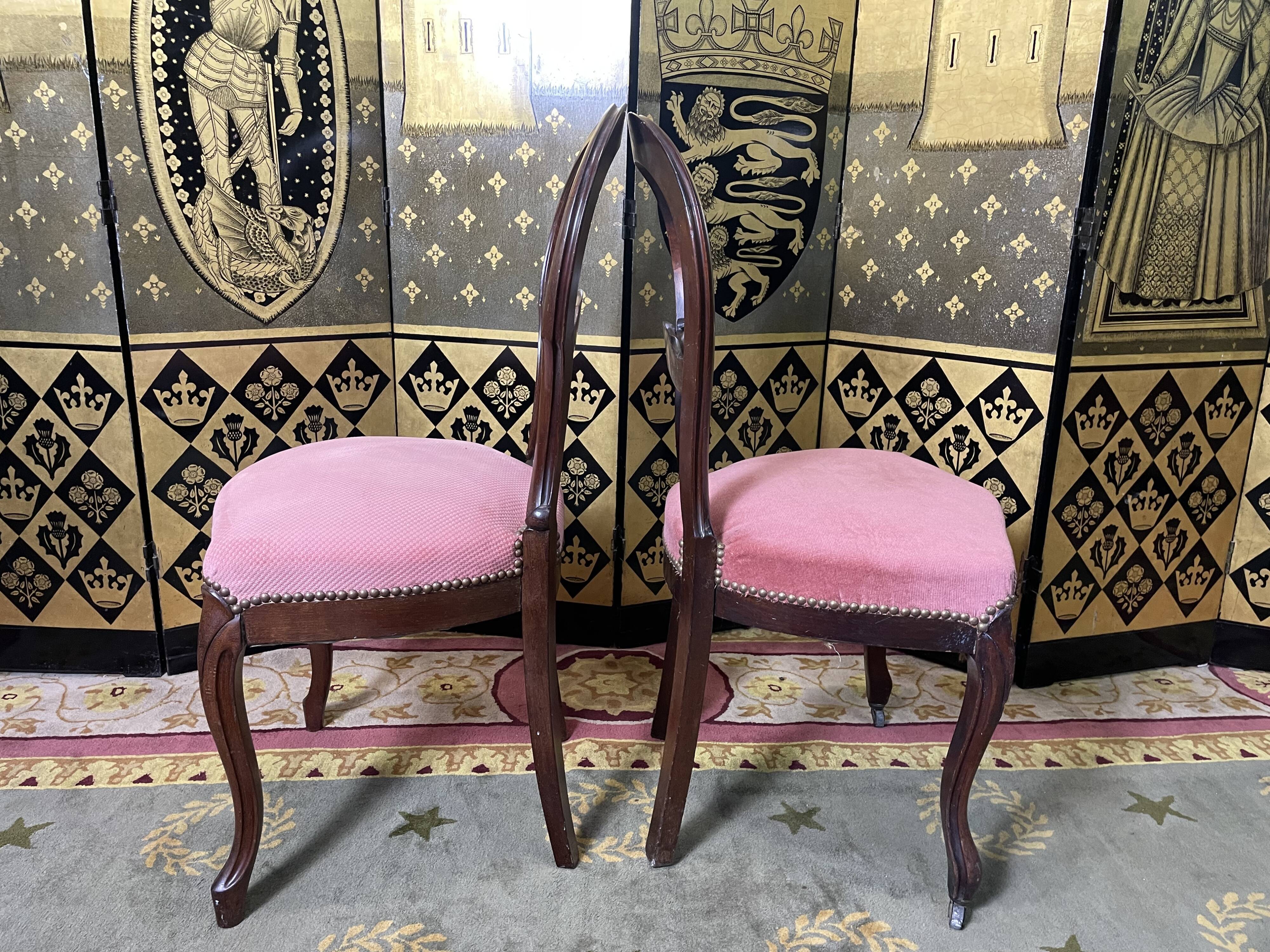 Suite of 6 Louis Philippe pink velvet chairs
