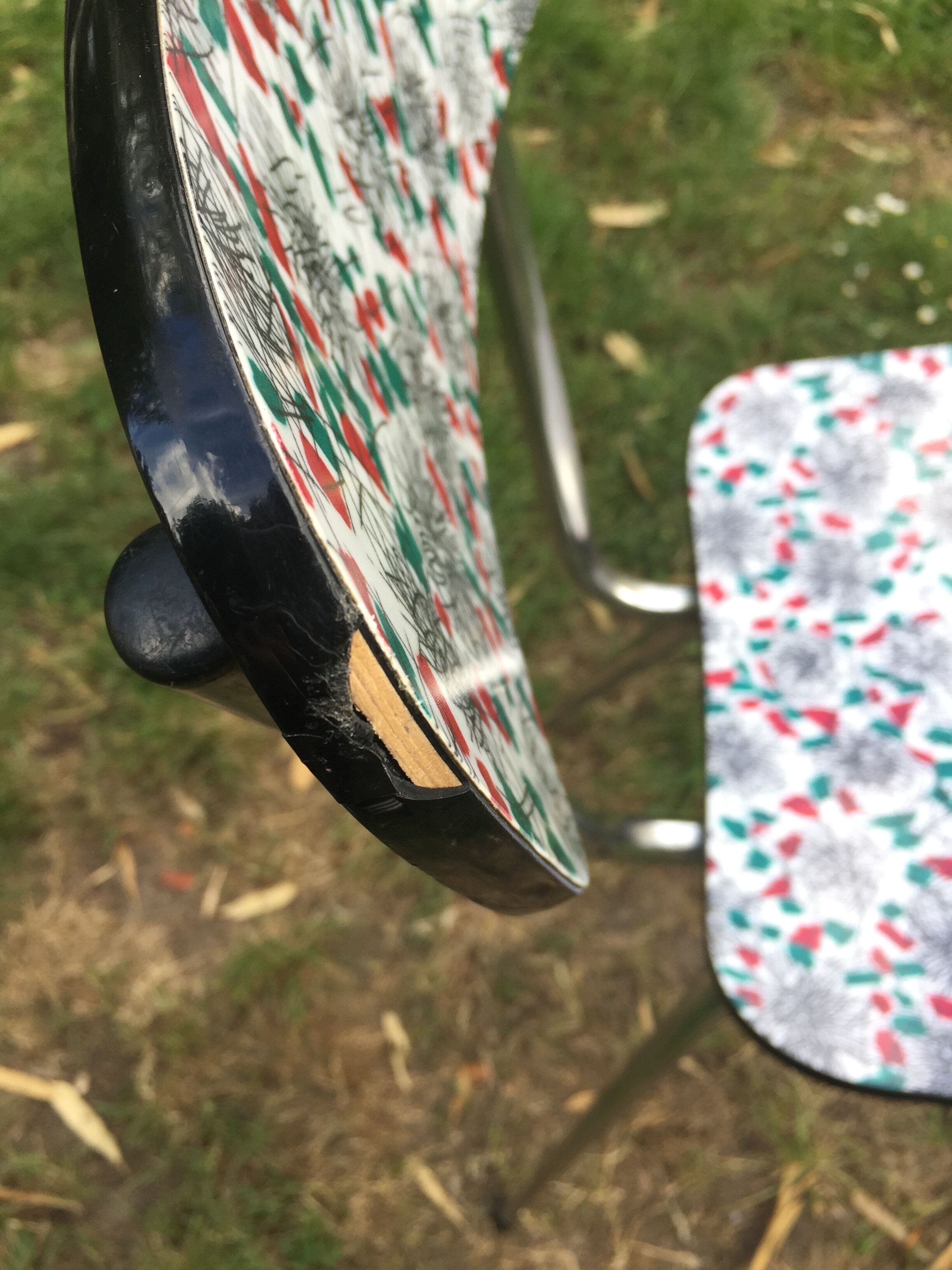 Duo of chairs formica patterns flowers graffiti