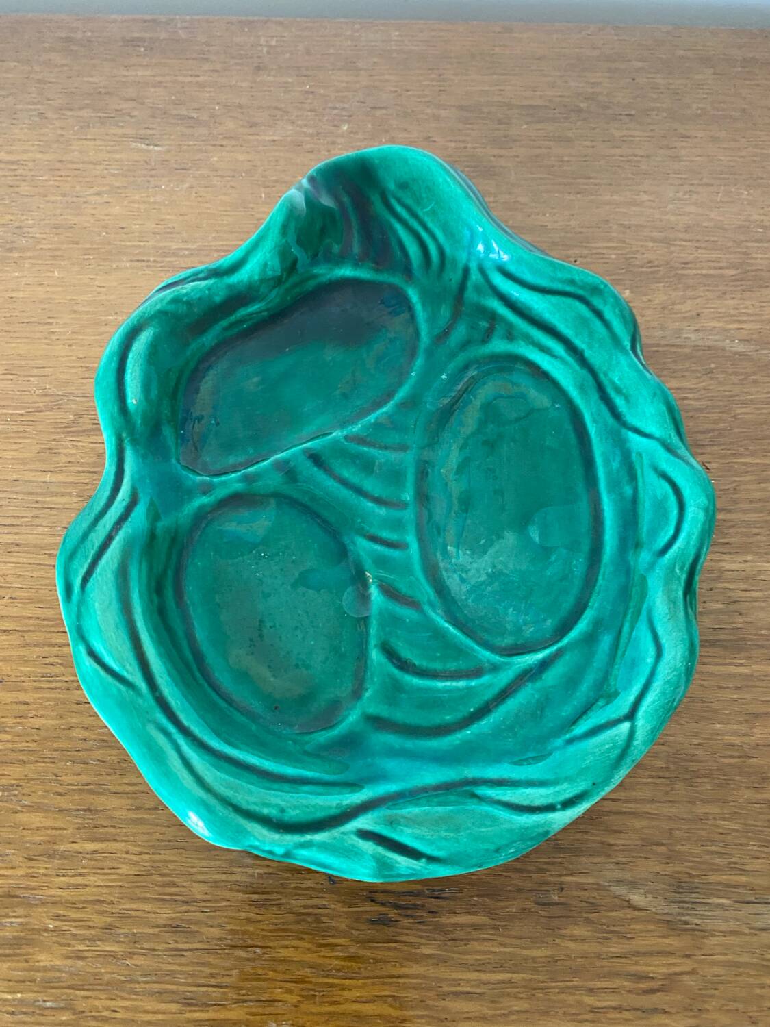 Antique Condiment Dish VALLAURIS Green Ceramic Vintage Tableware