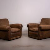 Mickey armchairs by Baxter Italy in Nabuk camel leather, circa 1998