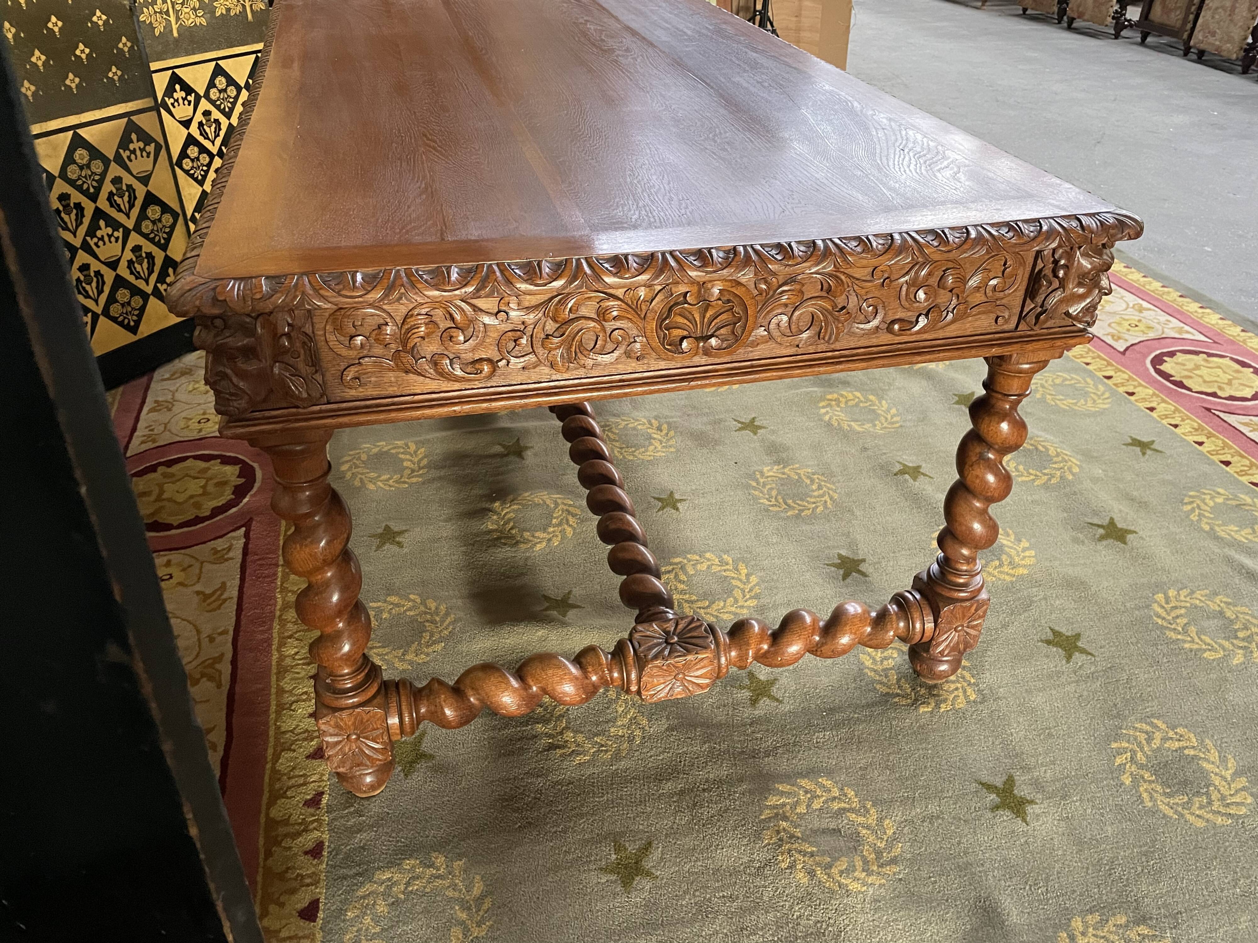 Office style Louis XIII solid oak carved restored