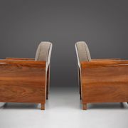 A set of 2 beautiful made Art Deco armchairs with grey upholstery, France, 1930