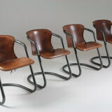 4 chairs in tanned cognac leather, Italy