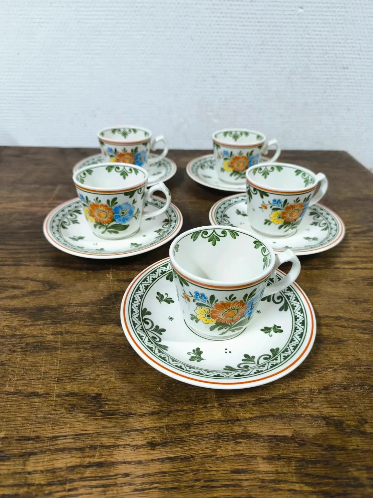 Set of 5 Coffee Cups and Saucers Villeroy & Boch "Alt Amsterdam" Vintage