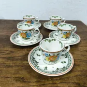 Set of 5 Coffee Cups and Saucers Villeroy & Boch "Alt Amsterdam" Vintage