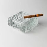 Large Vintage Murano Glass Ashtray - Transparent Glass with Ice Texture, Italian 1970s Design