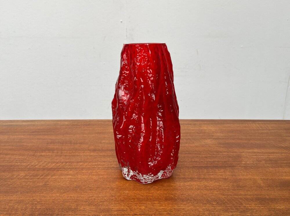 Thick glass vase with heavy bark, German mid-century by Ingrid Glas, Germany, 1960s.