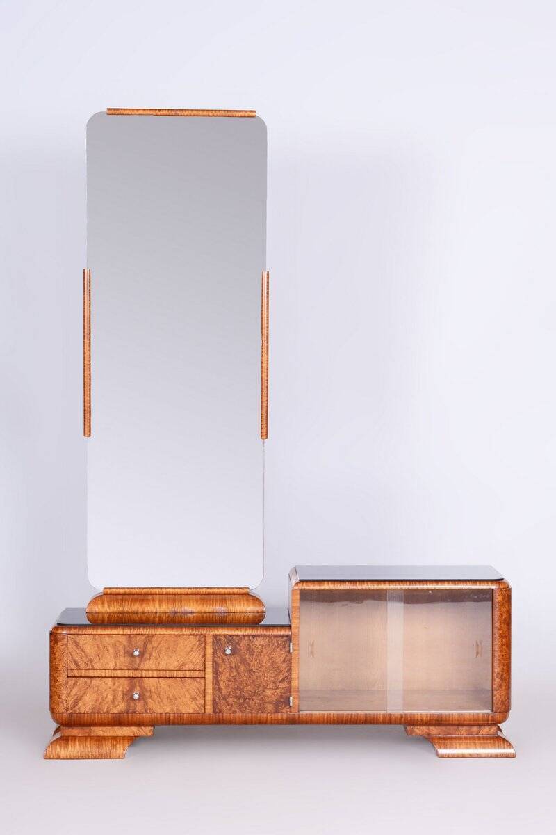 Art Deco Dressing Table in Rosewood and Walnut Veneer with Mirror, France, 1920s