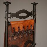 Chaise d'appoint en fer et cuir par Sido et François Thévenin, années 1980