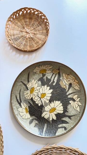 VINTAGE Wicker and Brass Wall COMPOSITION