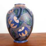 Magnificent Art Nouveau vase with multicolored floral motifs Revernay 1910.