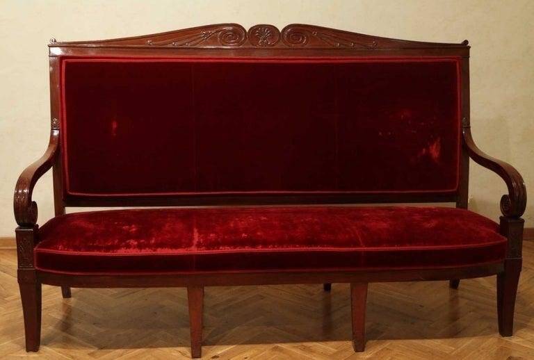 18th Century French Hand Carved Mahogany Upholstered Sofa in the style of George Jacob