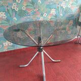 Vintage round table in smoked glass and chrome steel – 1970s design