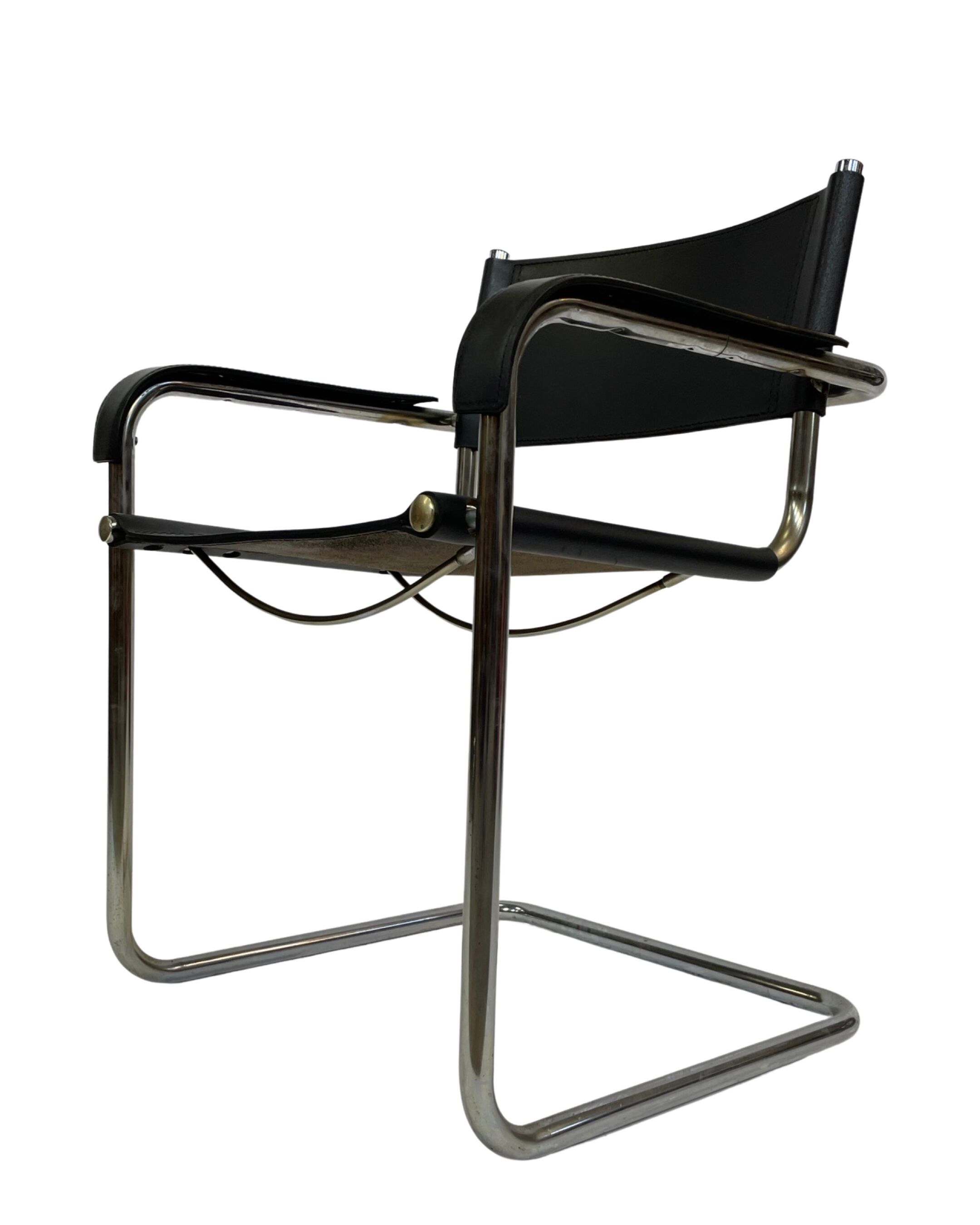 Set of 4 bauhaus cantilever chairs black leather and chrome design