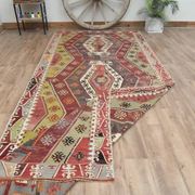 1970s Vintage Turkish Handmade Wool Cotton Colorful Kilim Rug 157x365