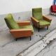 Paire de fauteuils vintage verts et skai marron