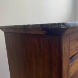 Vintage bedside table in the shape of a wooden column and a gray marble top